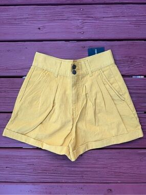 Forever 21 High-Waist Mustard Yellow Pleated Shorts